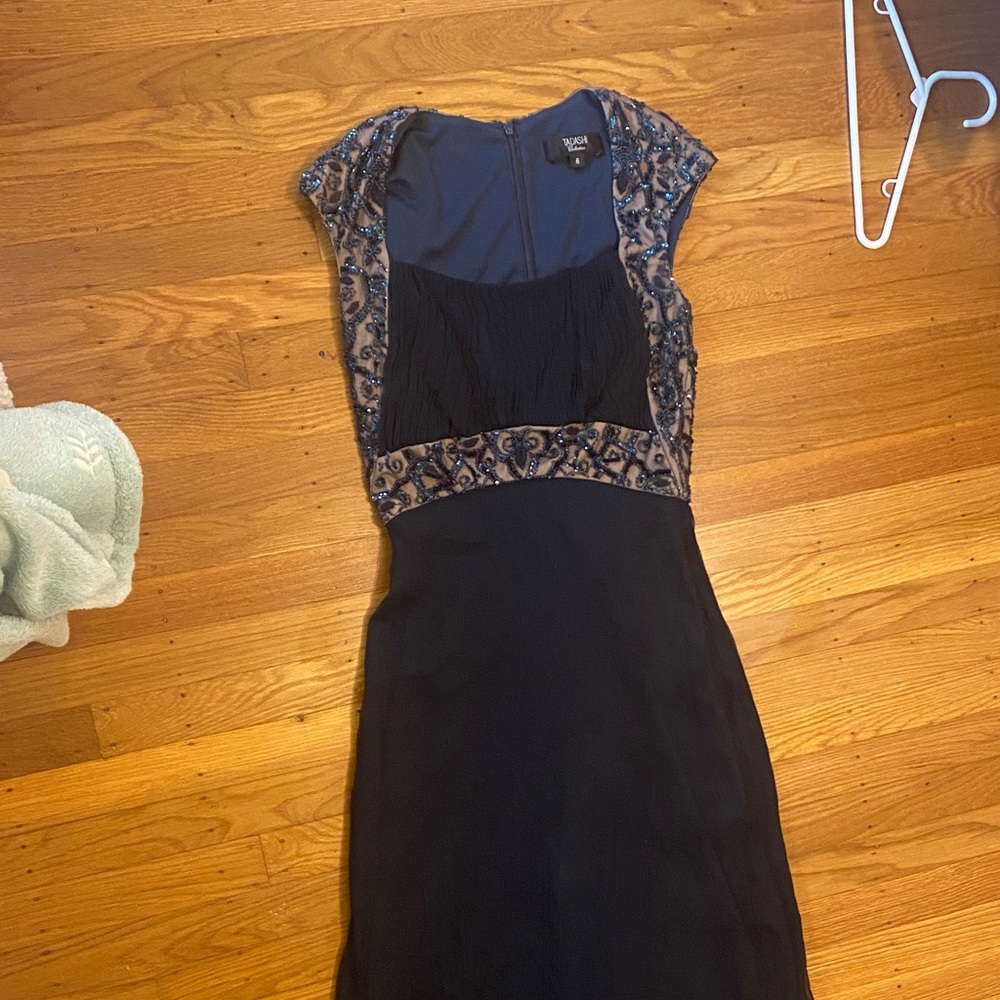 Elegant Black Backless Dress with Embroidered Details